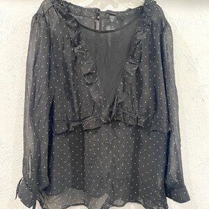 Torrid NWT, women's size 3, 3X, black white polka dot sheer long sleeve blouse.